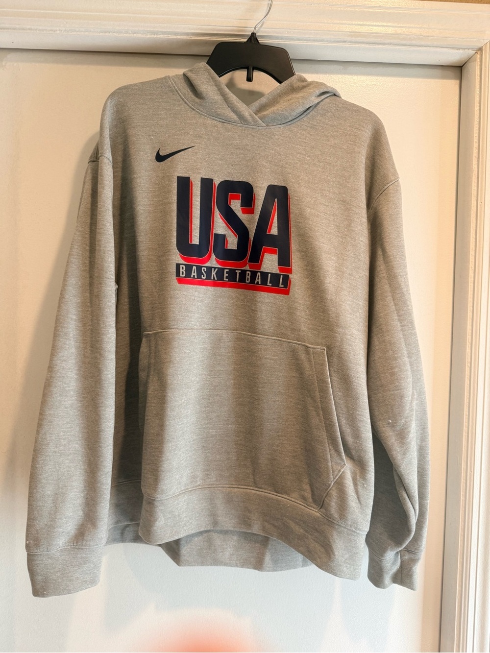 Nike USA Basketball Gray Hooded Sweatshirt with Navy & Red Logo